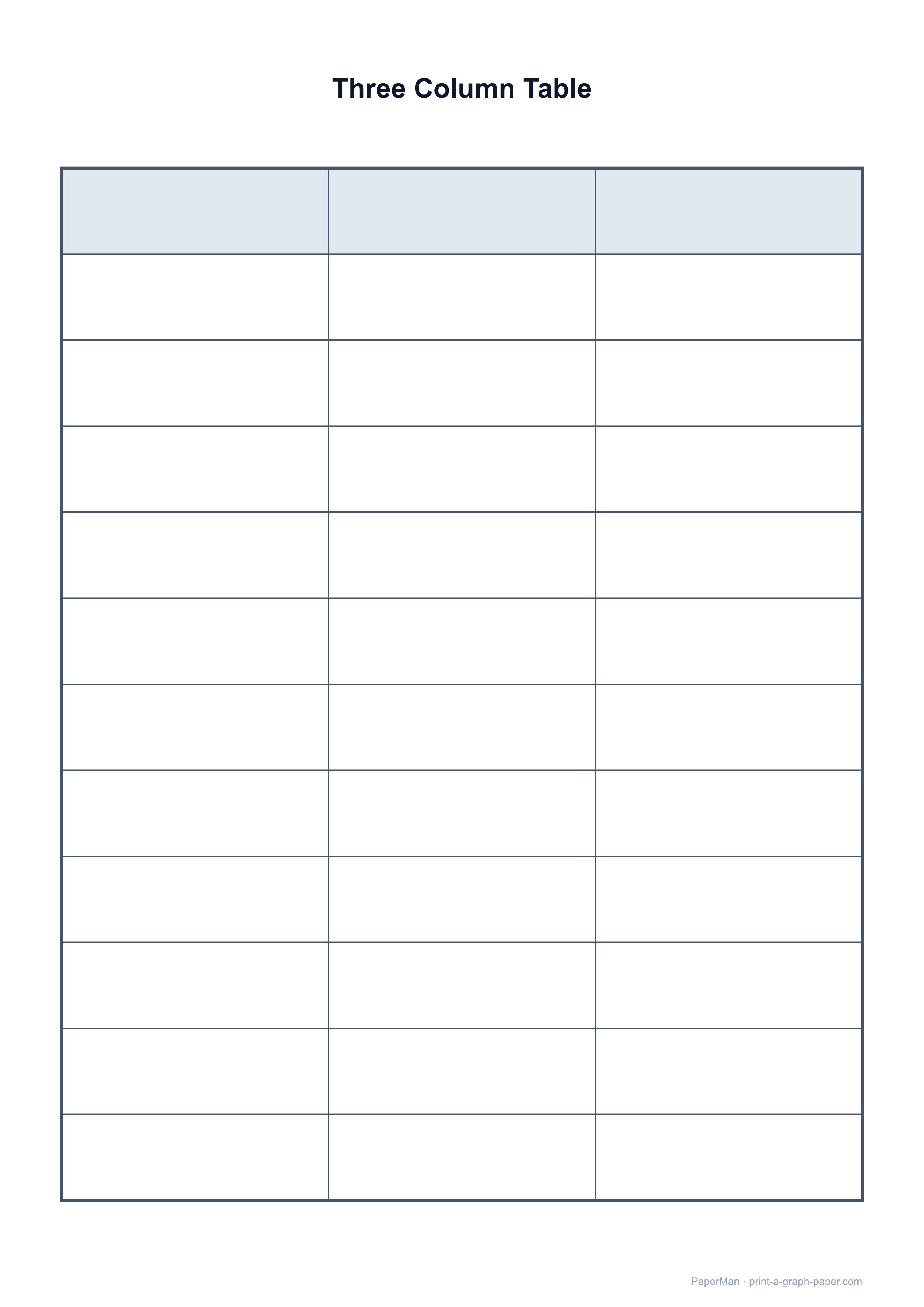 3 Column Blank Table preview