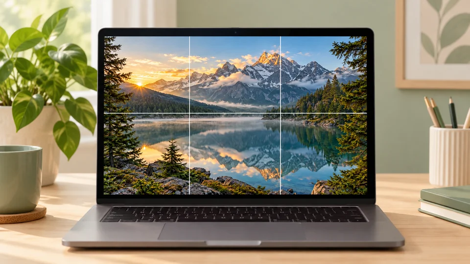 Previewing the same alpine lake photograph across six pages