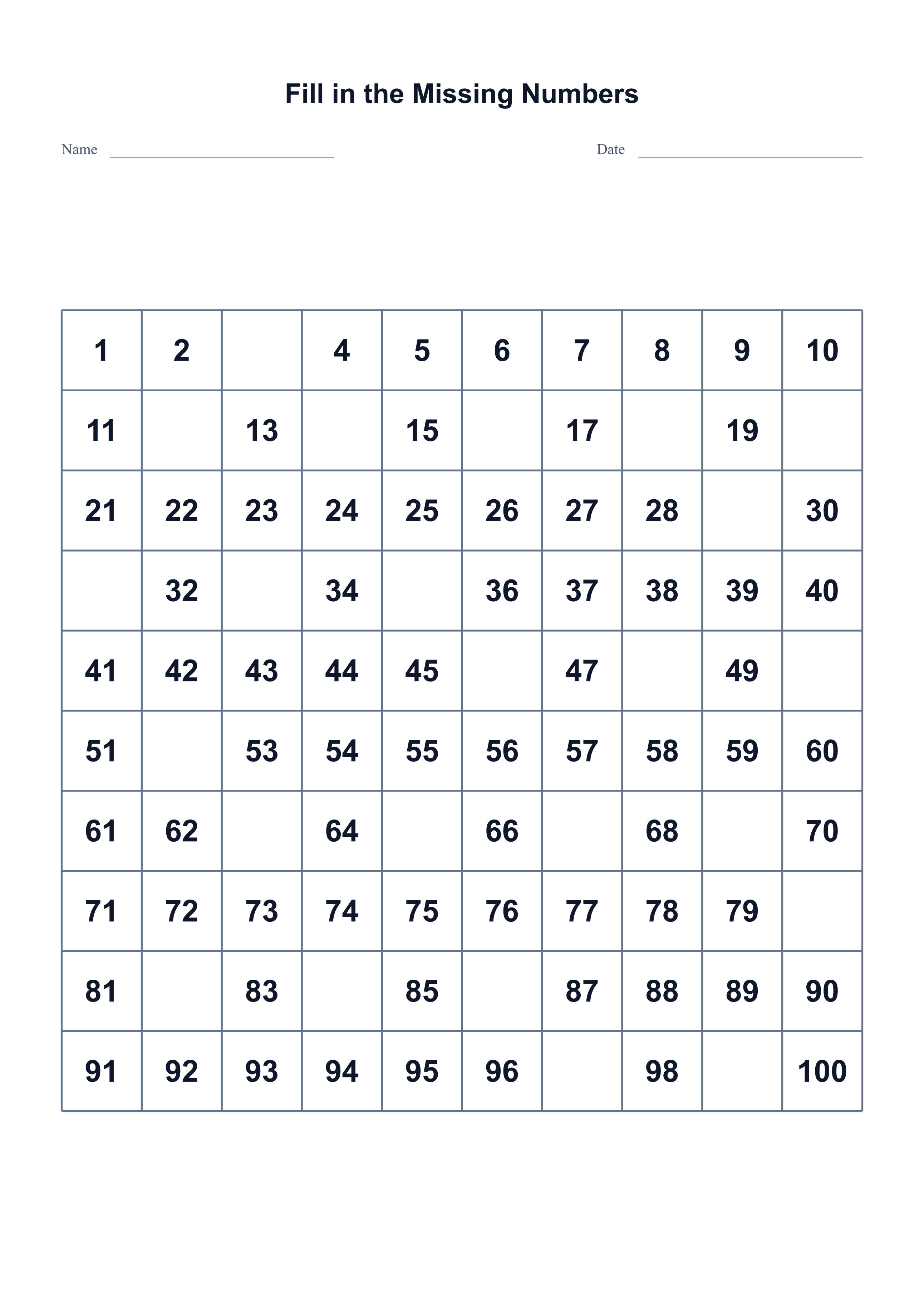 Missing Numbers 1–100 preview