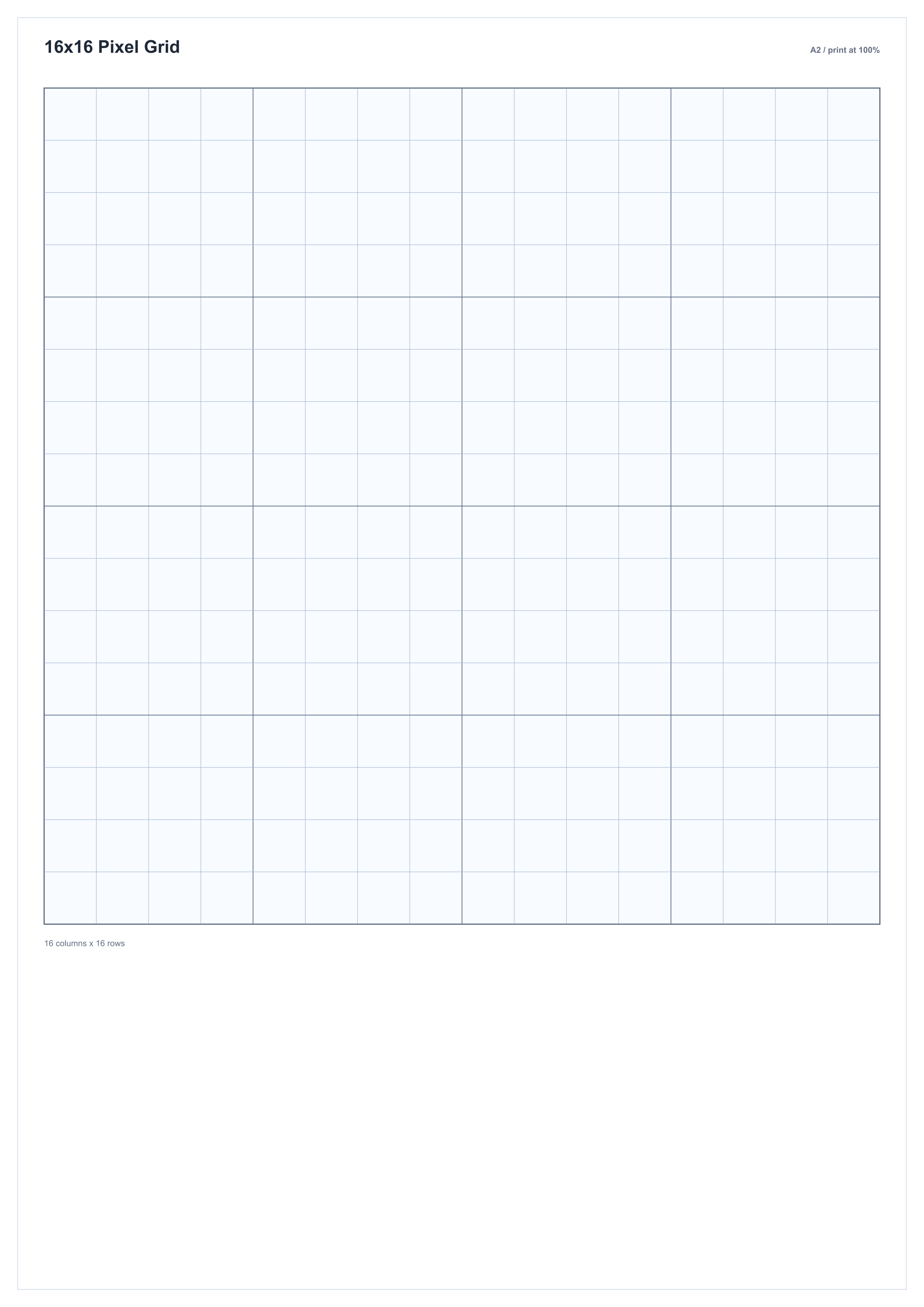A2 printable 16 by 16 blank pixel art grid preview