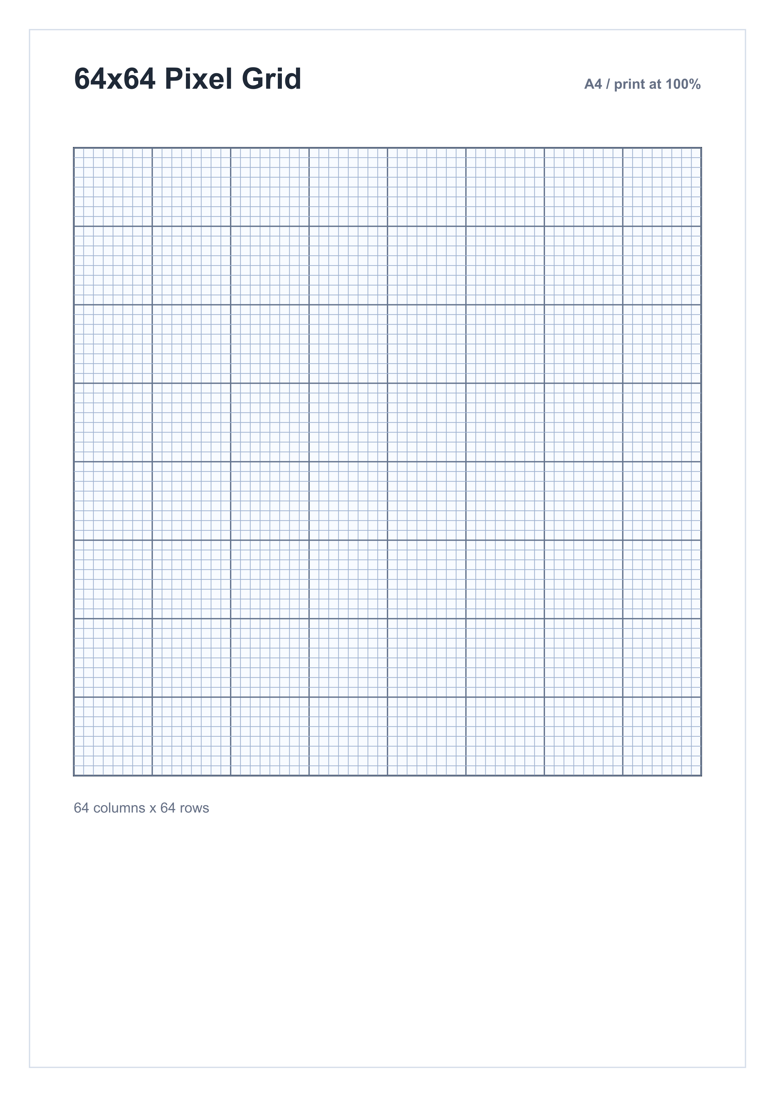 A4 printable 64 by 64 blank pixel art grid paper preview