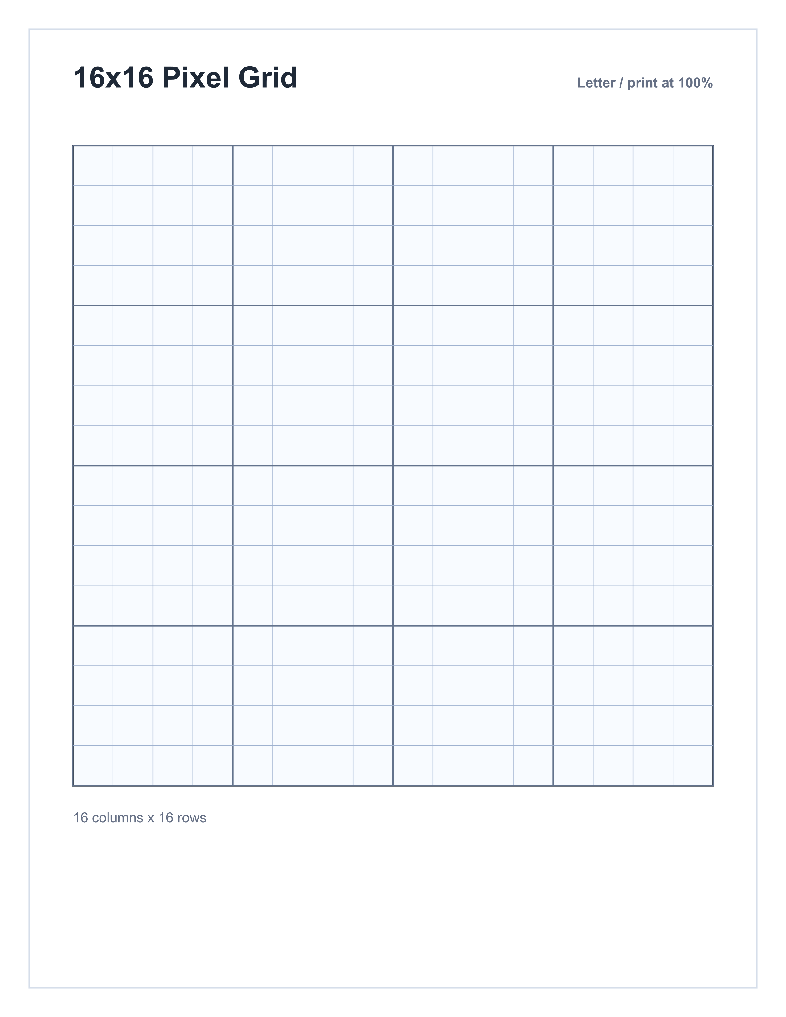 Letter printable 16 by 16 blank pixel art grid preview