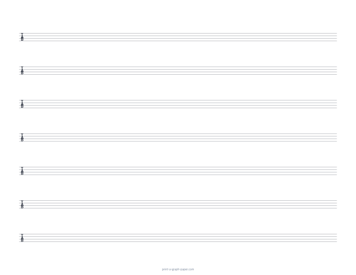 US Letter landscape 4-string tab paper preview