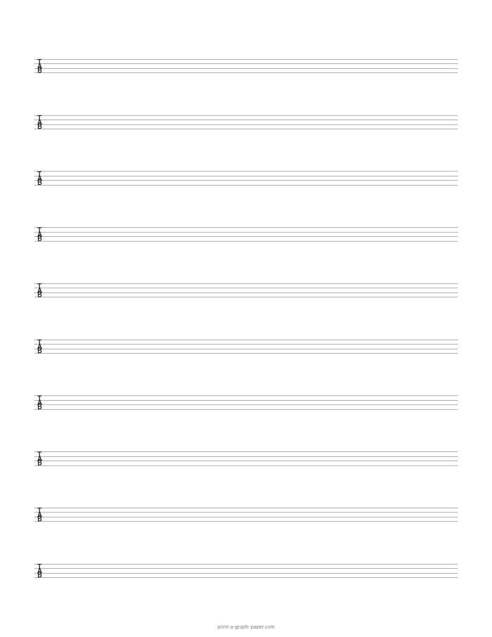 US Letter portrait 4-string tab paper preview