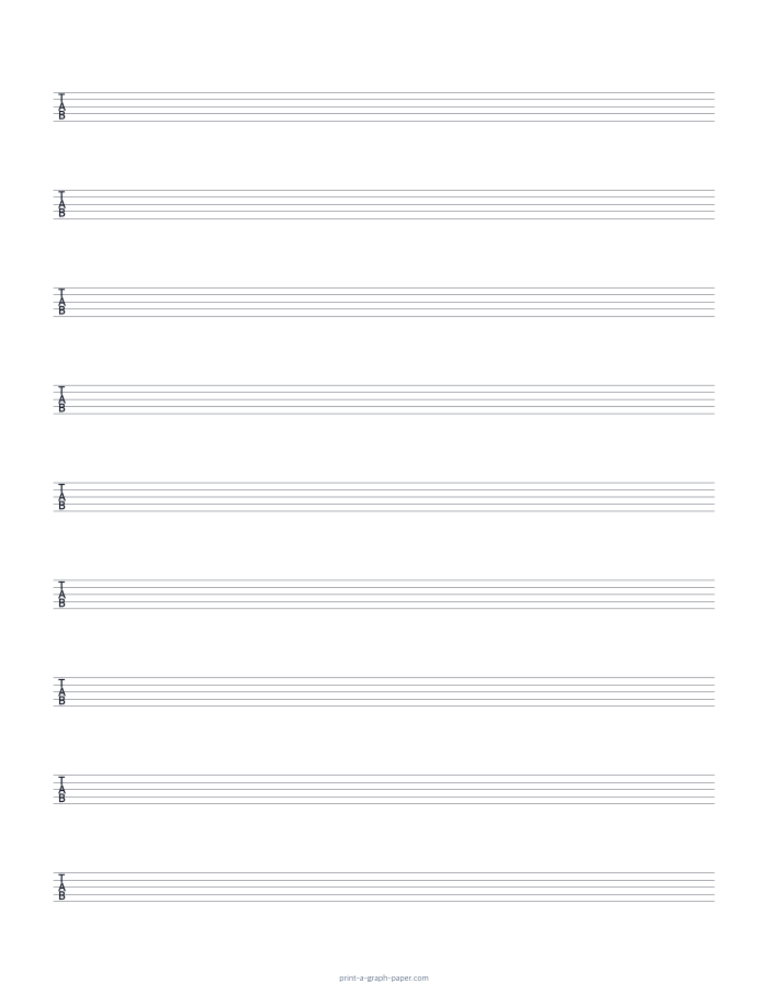 US Letter portrait 5-string tab paper preview
