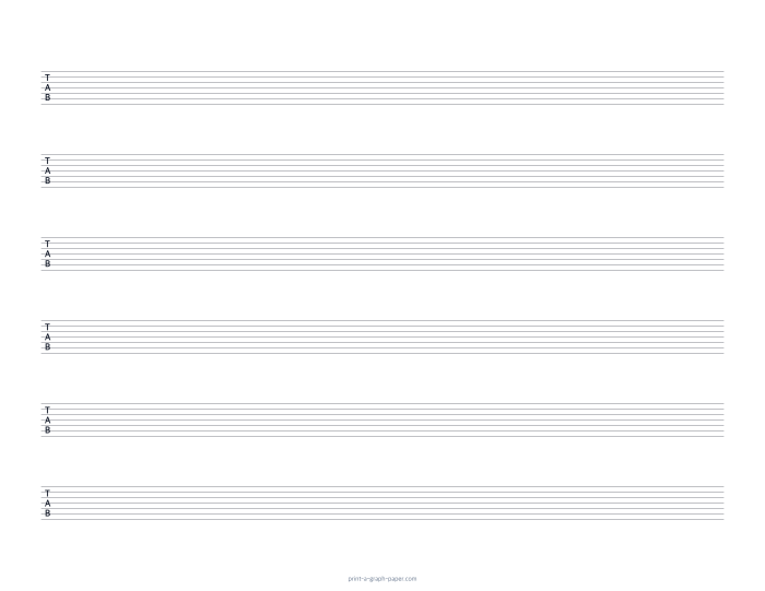 US Letter landscape 7-string tab paper preview