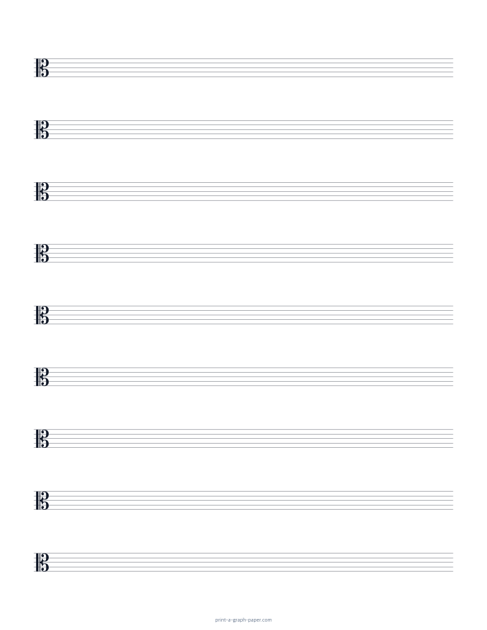 US Letter portrait alto clef staff paper preview