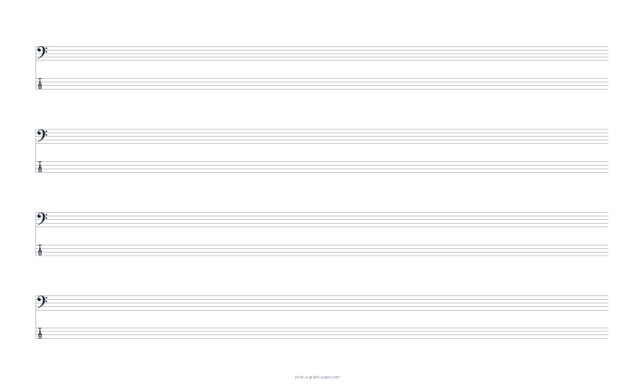 US Legal landscape bass clef and 4-string tab paper preview