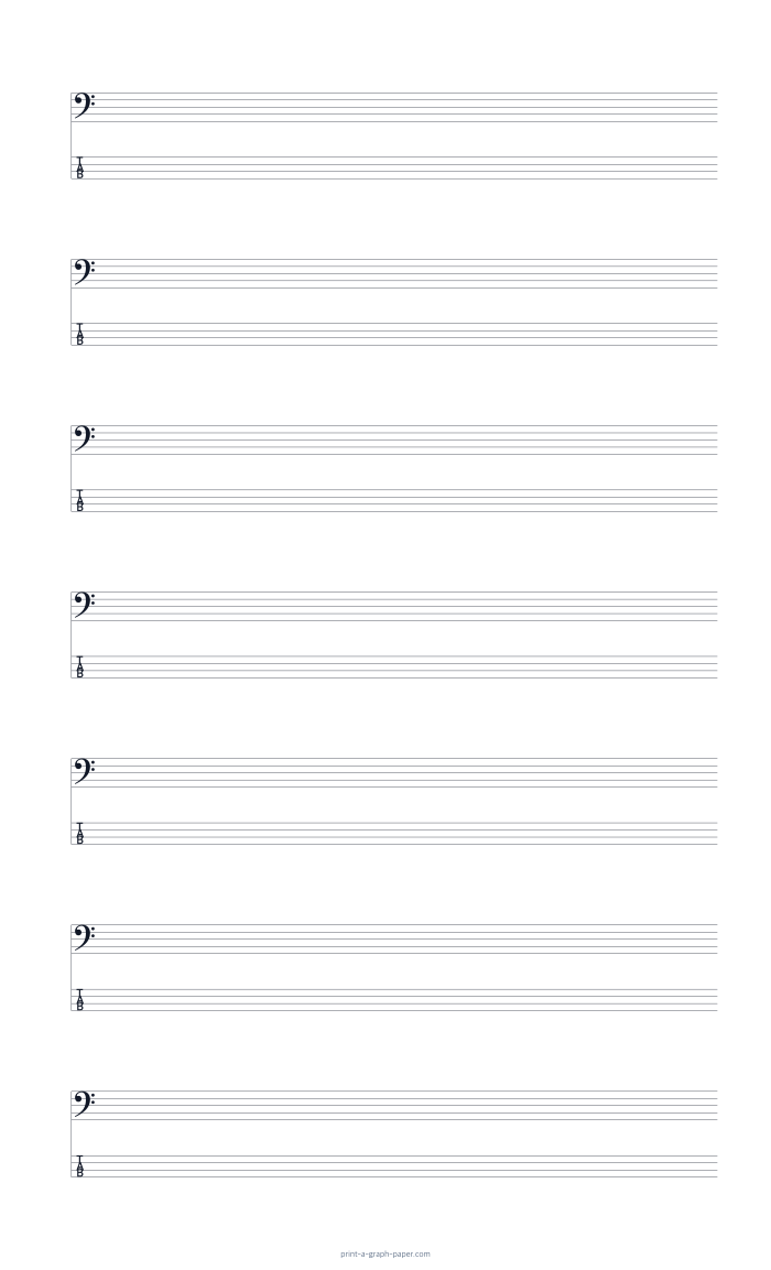 US Legal portrait bass clef and 4-string tab paper preview