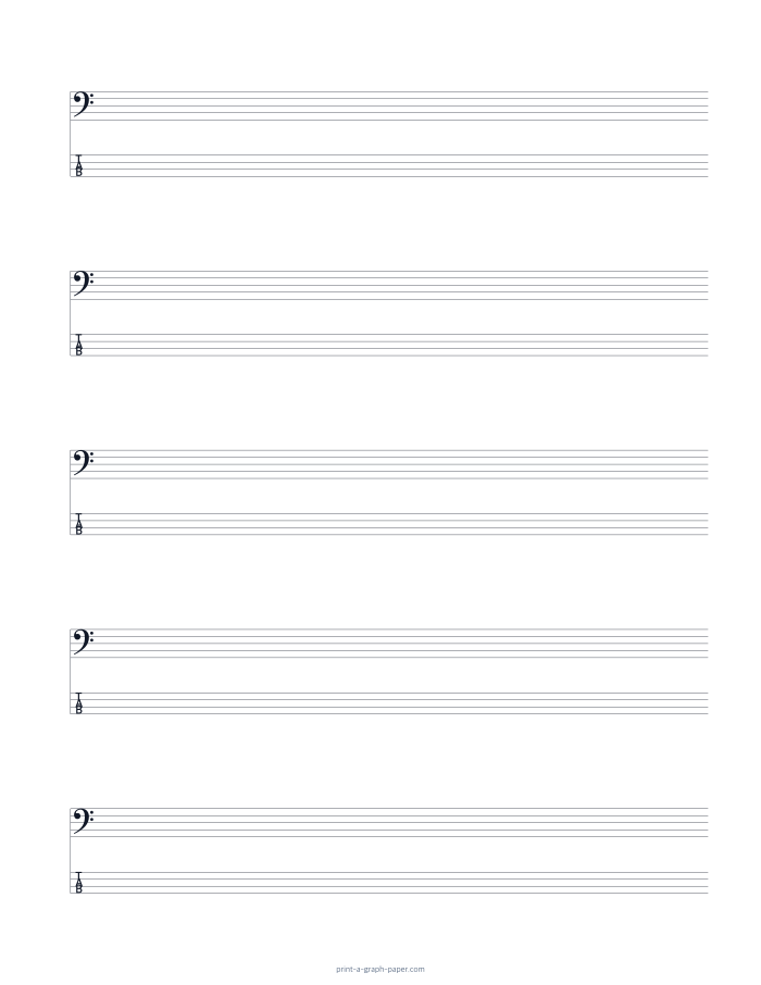 US Letter portrait bass clef and 4-string tab paper preview