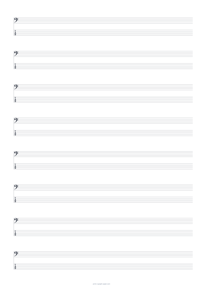 A3 portrait bass clef and 5-string tab paper preview
