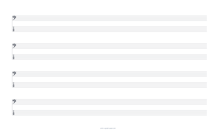US Legal landscape bass clef and 5-string tab paper preview