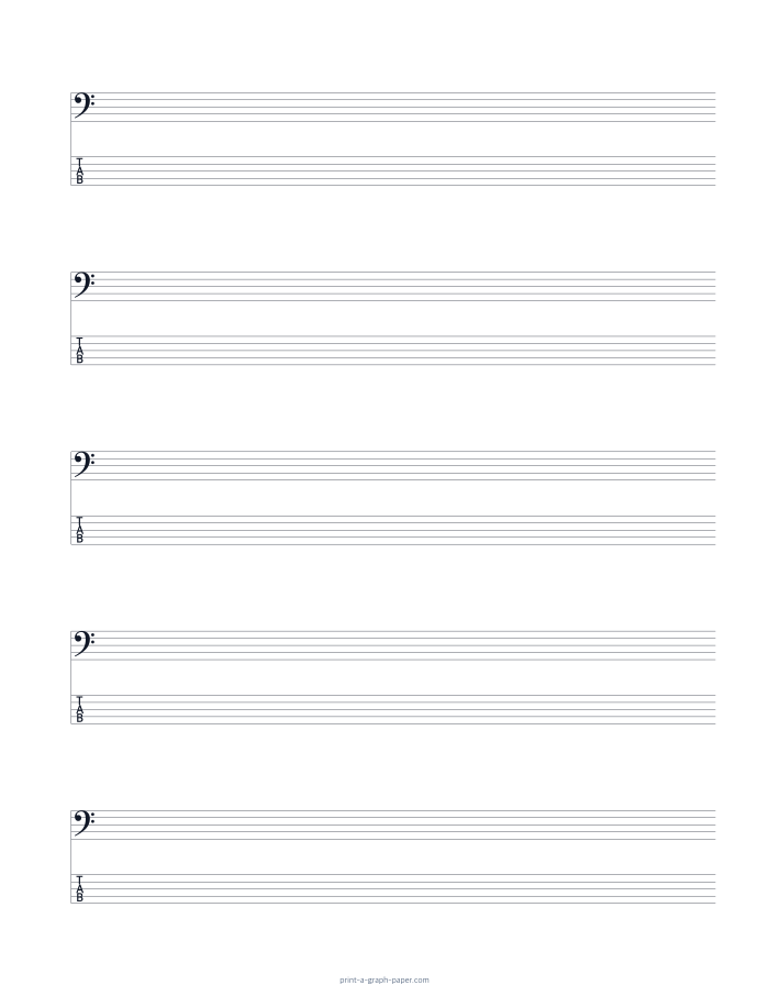 US Letter portrait bass clef and 5-string tab paper preview