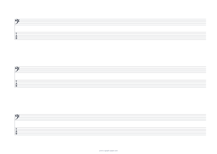 A4 landscape bass clef and 6-string tab paper preview