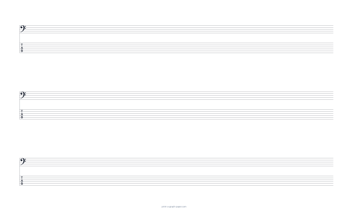 US Legal landscape bass clef and 6-string tab paper preview