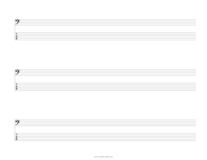 US Letter landscape bass clef and 6-string tab paper preview