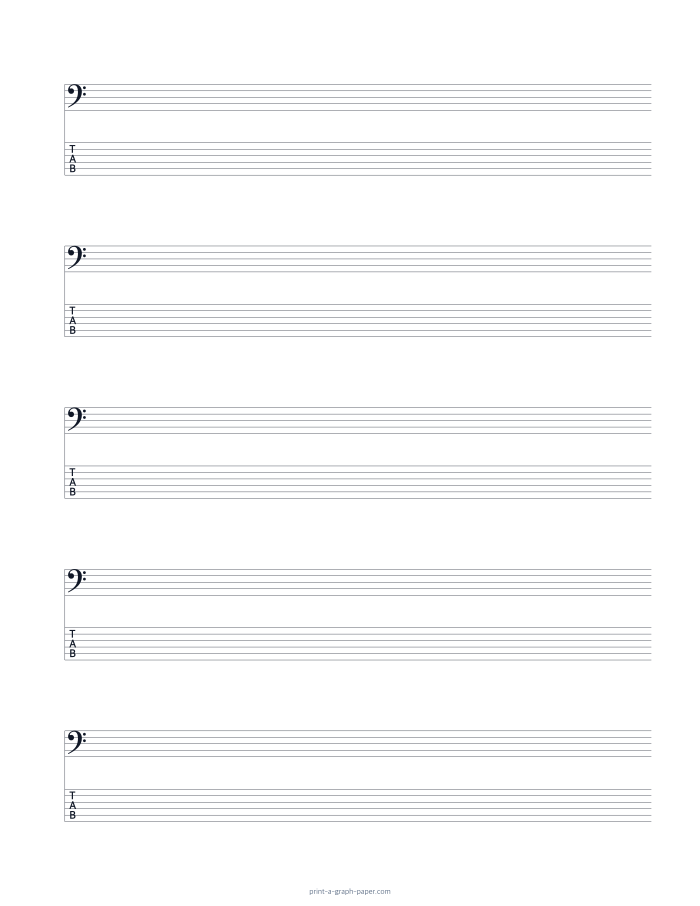 US Letter portrait bass clef and 6-string tab paper preview