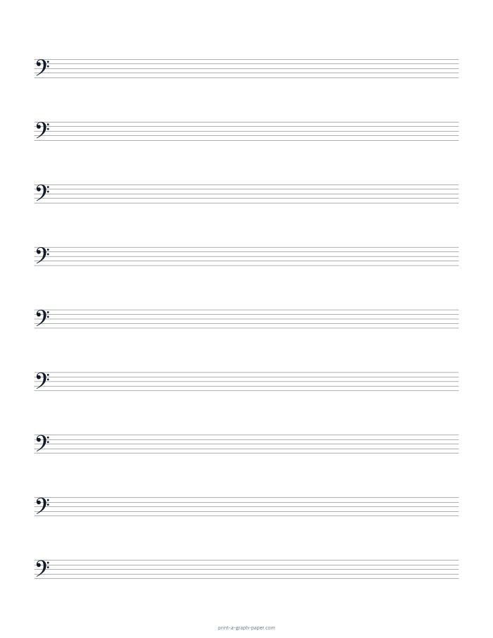US Letter portrait bass clef staff paper preview