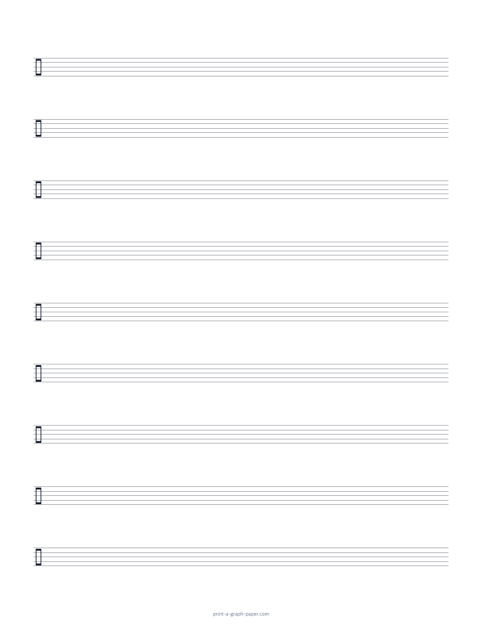 US Letter portrait drum staff paper with alternate clef preview