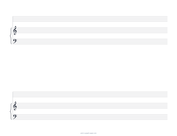 US Letter landscape piano and blank staff paper preview