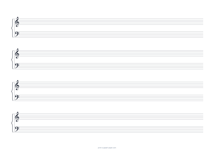 A4 landscape piano staff paper preview