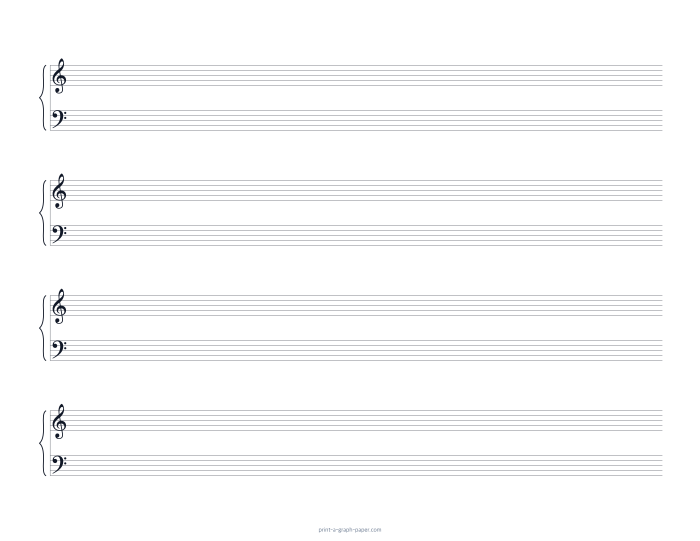 US Letter landscape piano staff paper preview