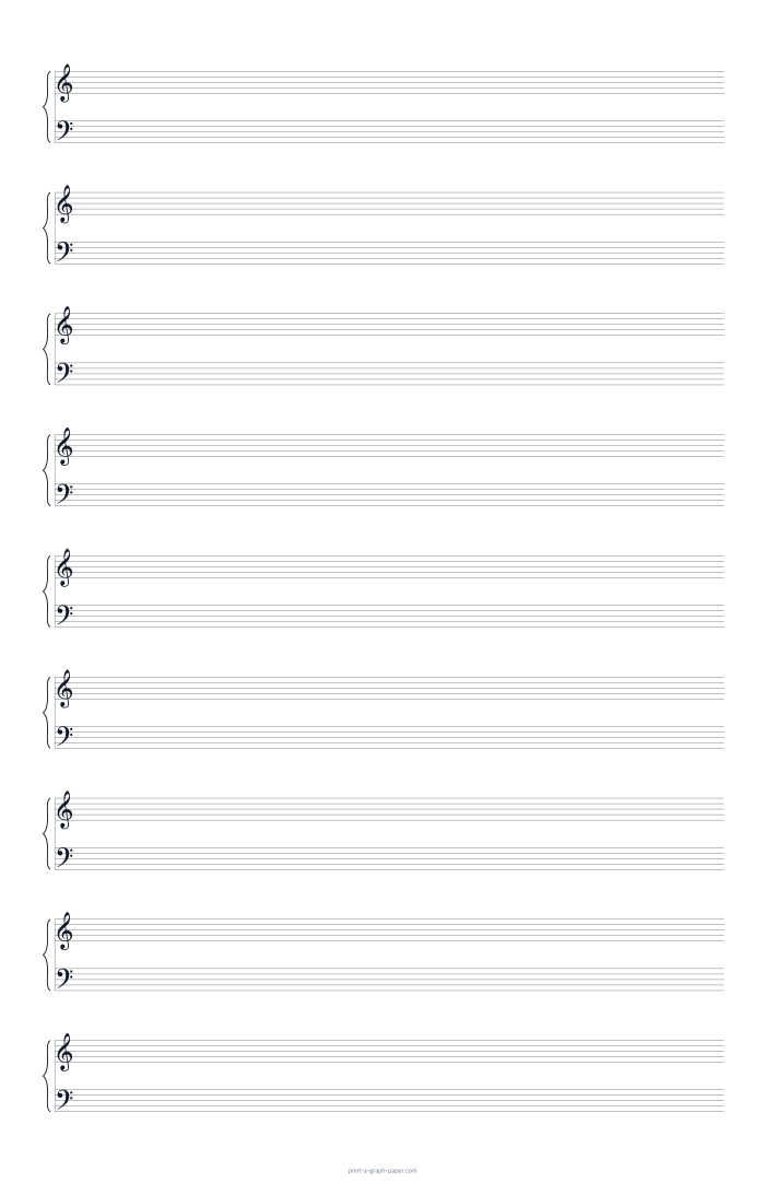 11 × 17 Tabloid portrait piano staff paper preview