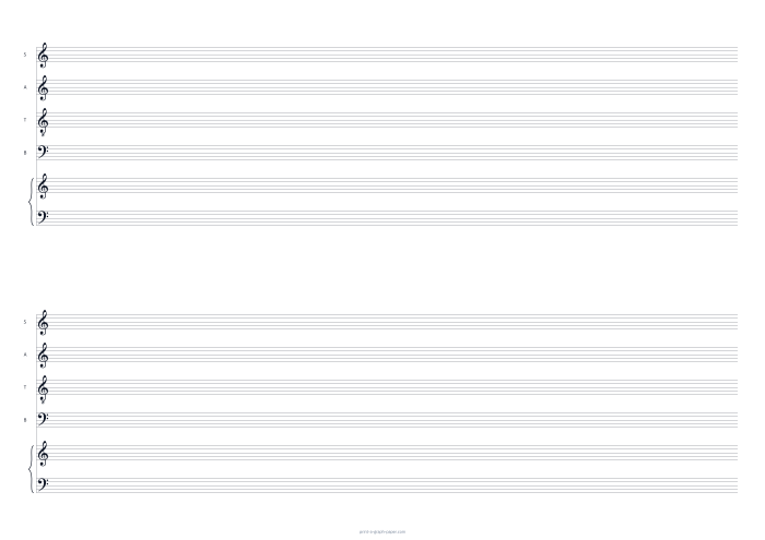 A3 landscape satb and piano staff paper preview