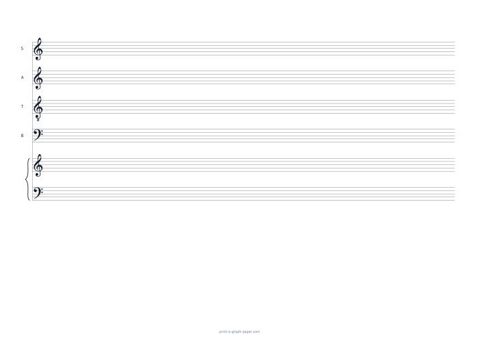 A4 landscape satb and piano staff paper preview