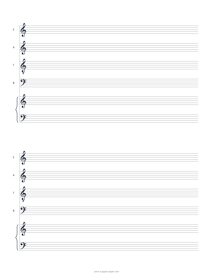 US Letter portrait satb and piano staff paper preview