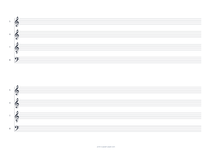 A4 landscape satb choir staff paper preview
