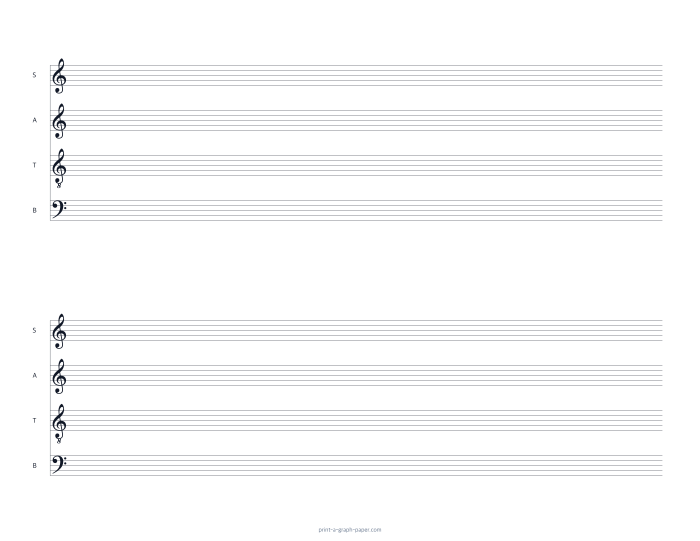 US Letter landscape satb choir staff paper preview