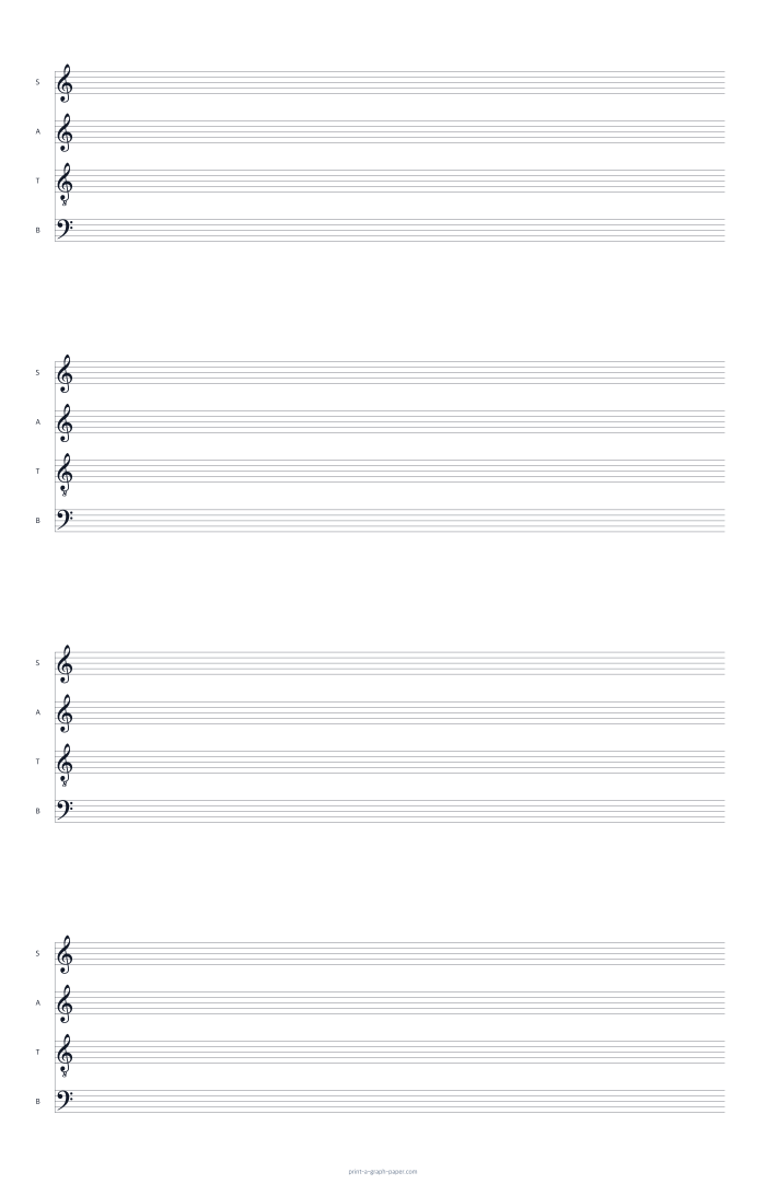 11 × 17 Tabloid portrait satb choir staff paper preview