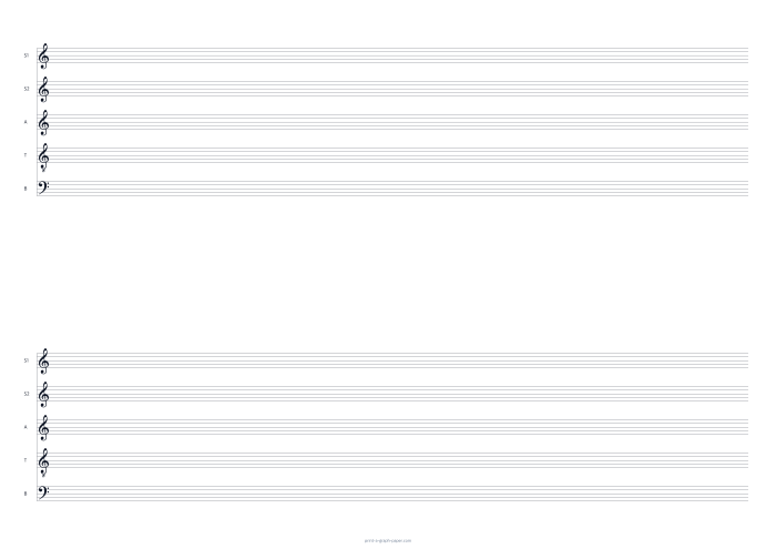 A3 landscape ssatb choir staff paper preview