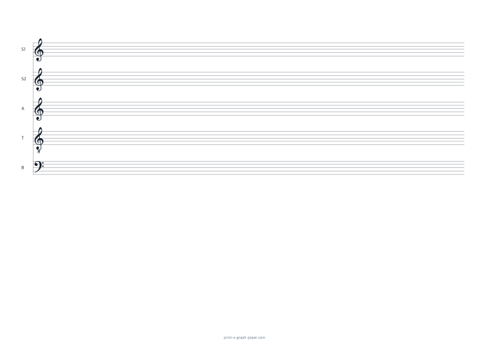 A4 landscape ssatb choir staff paper preview