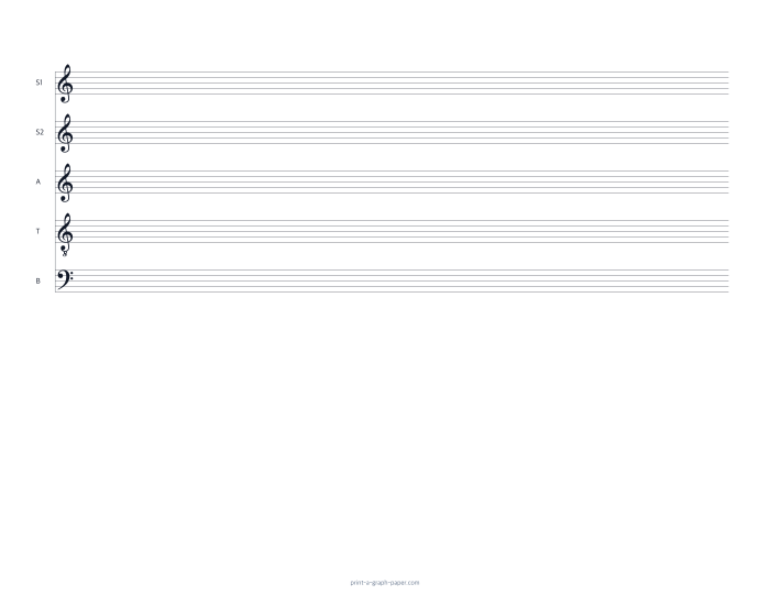 US Letter landscape ssatb choir staff paper preview