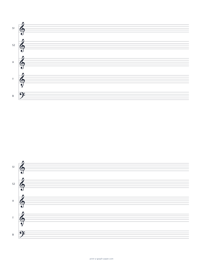 US Letter portrait ssatb choir staff paper preview