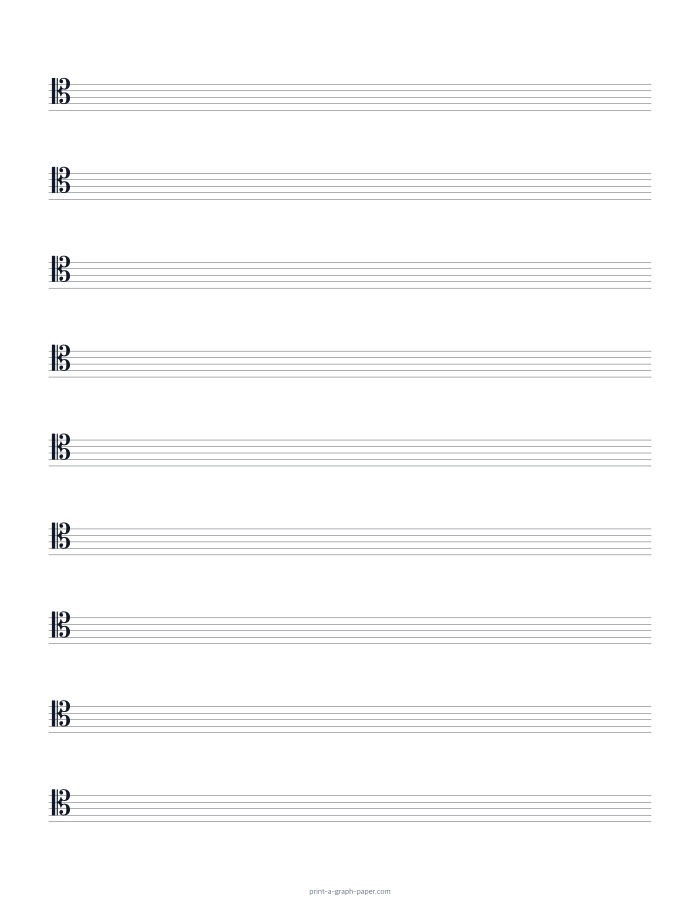 US Letter portrait tenor clef staff paper preview