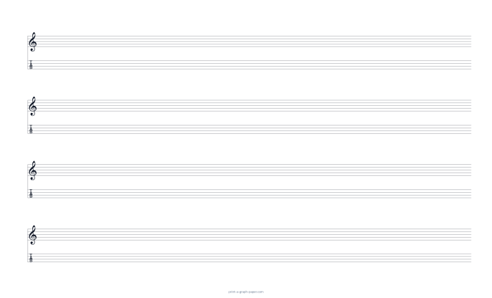 US Legal landscape treble clef and 4-string tab paper preview