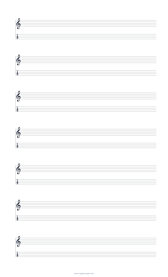 US Legal portrait treble clef and 4-string tab paper preview