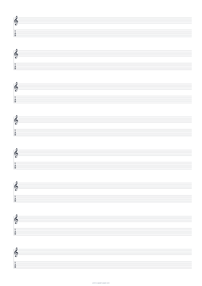 A3 portrait treble clef and 6-string tab paper preview