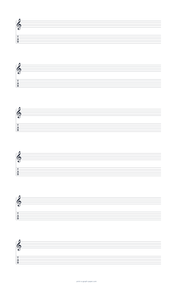 US Legal portrait treble clef and 6-string tab paper preview