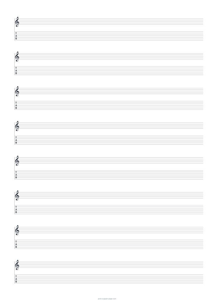 A3 portrait treble clef and 7-string tab paper preview