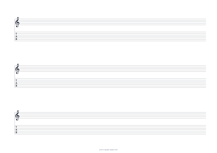 A4 landscape treble clef and 7-string tab paper preview