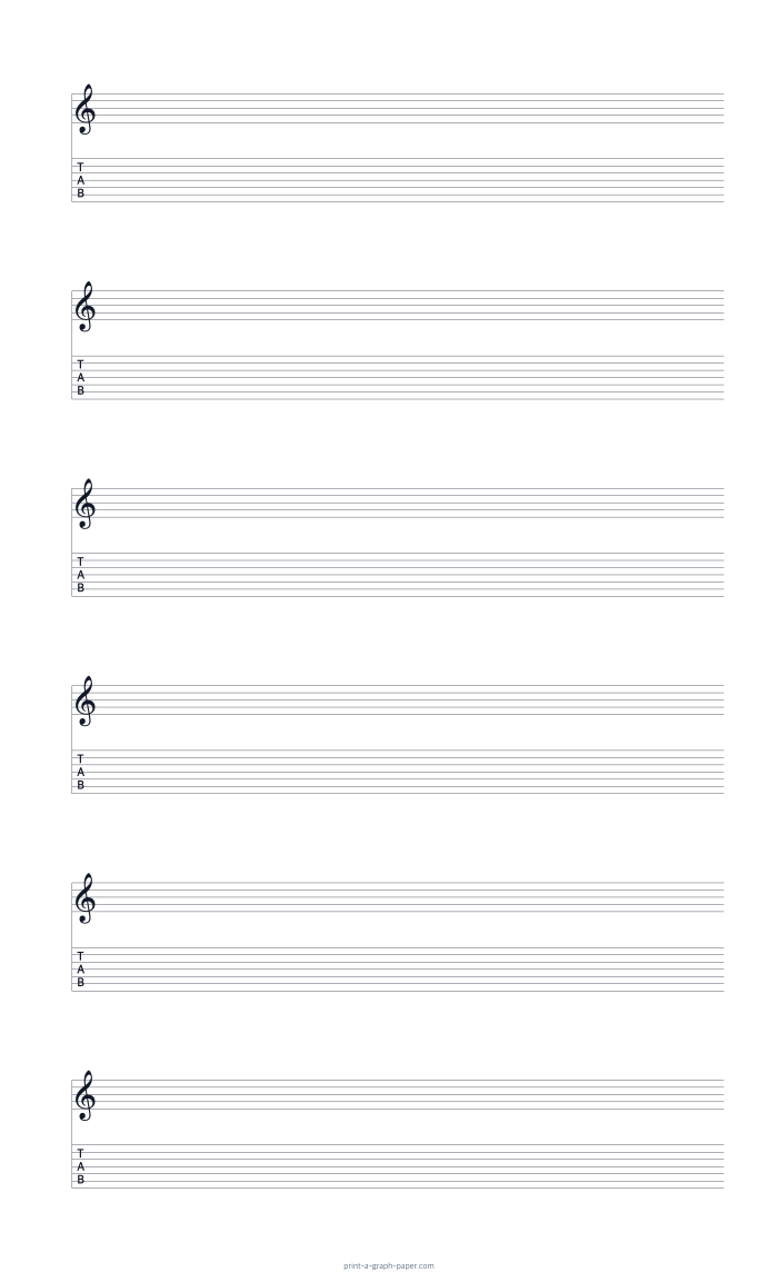 US Legal portrait treble clef and 7-string tab paper preview