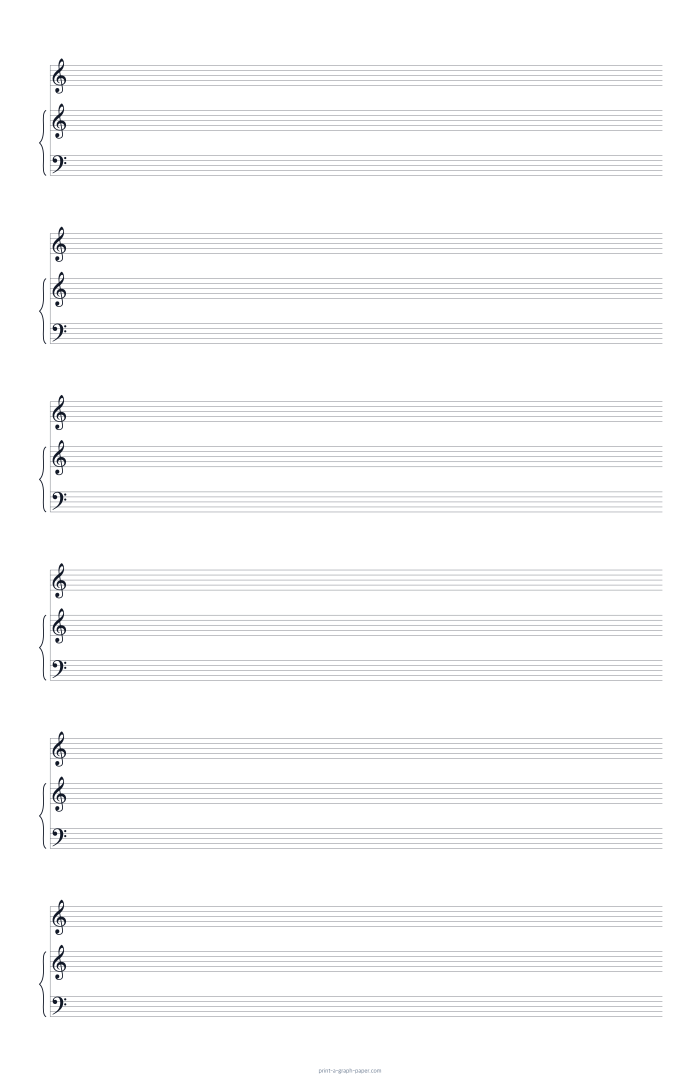 11 × 17 Tabloid portrait voice and piano staff paper preview