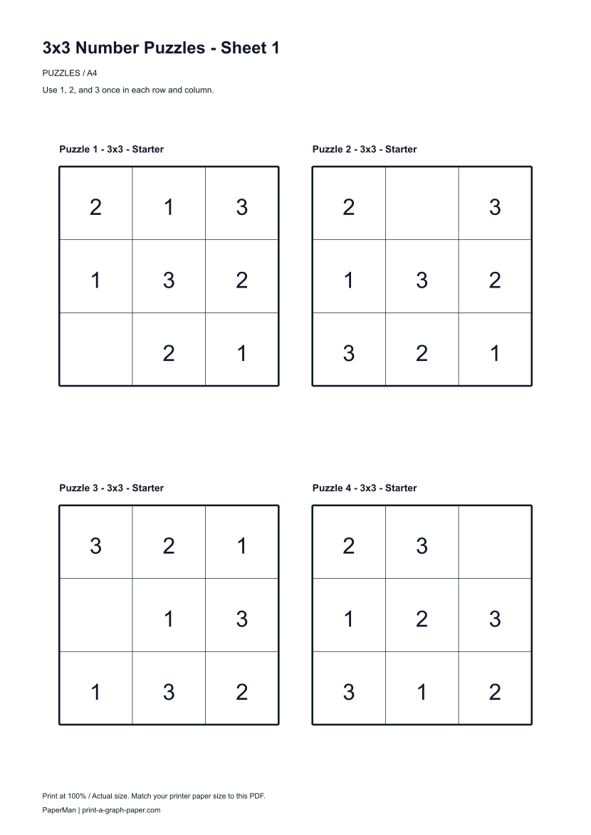 3x3 Number Puzzles worksheet preview
