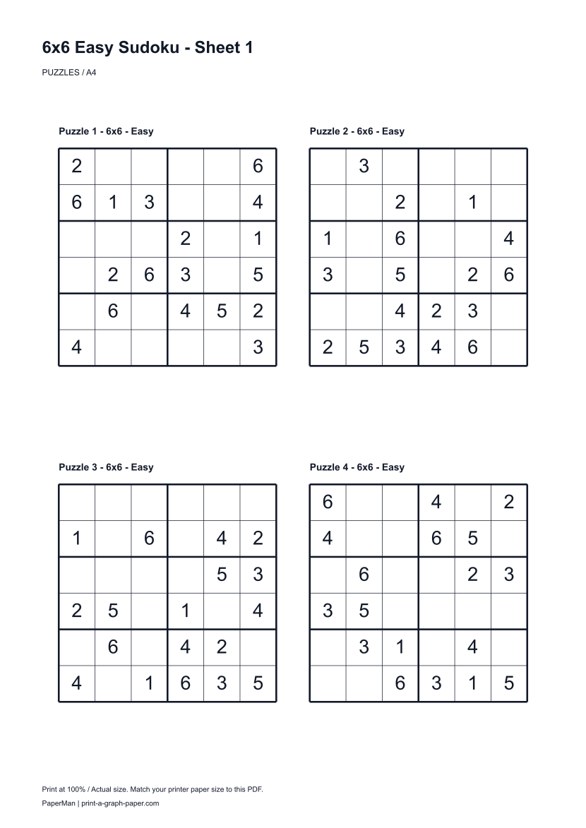 6x6 Easy Sudoku worksheet preview
