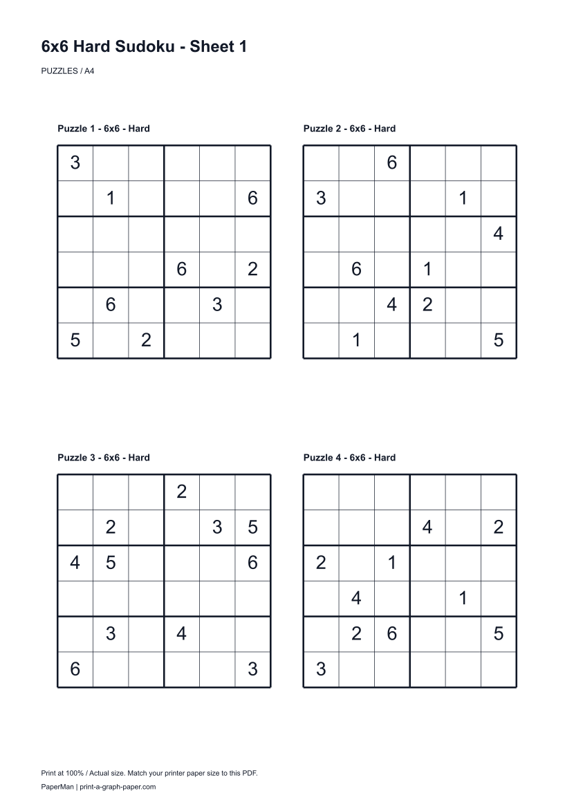 6x6 Hard Sudoku worksheet preview
