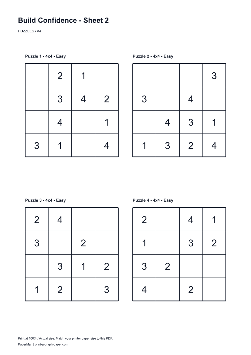 Build Confidence, worksheet 2: four printable puzzles